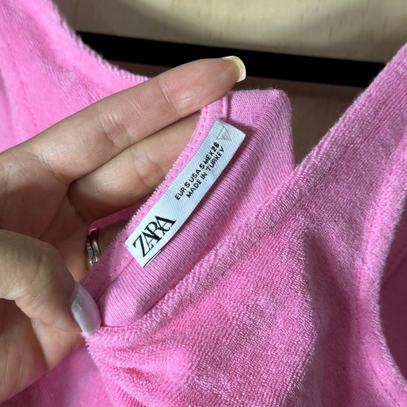Zara Women’s Pink Terrycloth Dress Size Medium Beach Comfy Mini Coverup - Picture 5 of 7